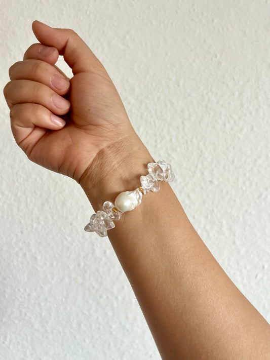 【Element Metall】Bergkristall & Barockperlen Armband|Klare Energie & Zeitlose Eleganz