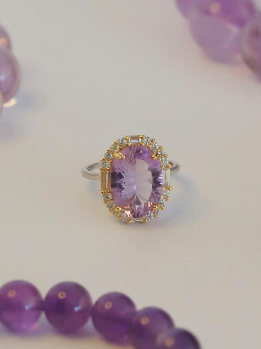Eleganter Amethyst-Ring – Verstellbarer Silberring mit Natürlichem Amethyst & Zirkonia