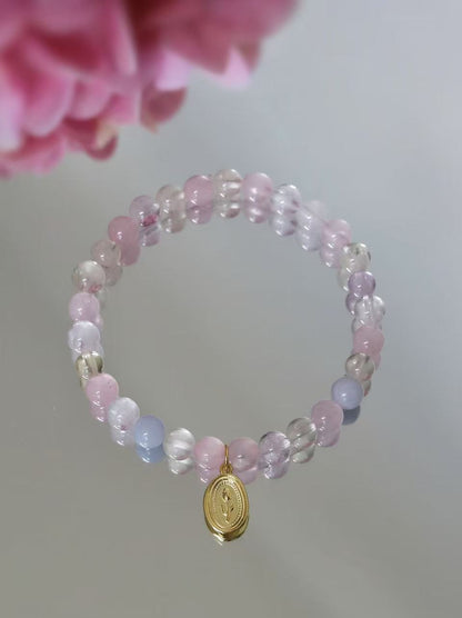 Handgemacht | Multi-Color Kristallarmband mit 925 Silber Tulpenanhänger