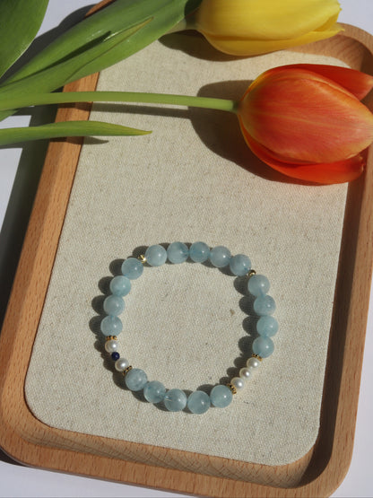 【Element Wasser】Armband mit Aquamarin, Lapislazuli & Perlen｜Fließende Harmonie