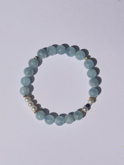 【Element Wasser】Armband mit Aquamarin, Lapislazuli & Perlen｜Fließende Harmonie