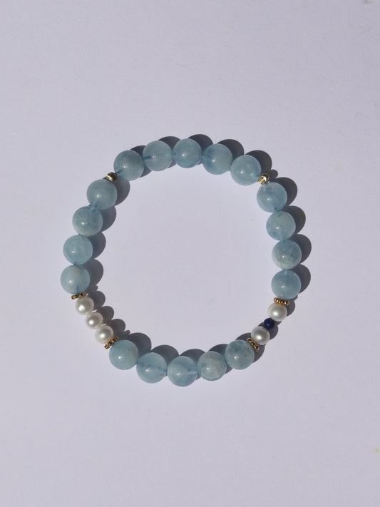 【Element Wasser】Armband mit Aquamarin, Lapislazuli & Perlen｜Fließende Harmonie