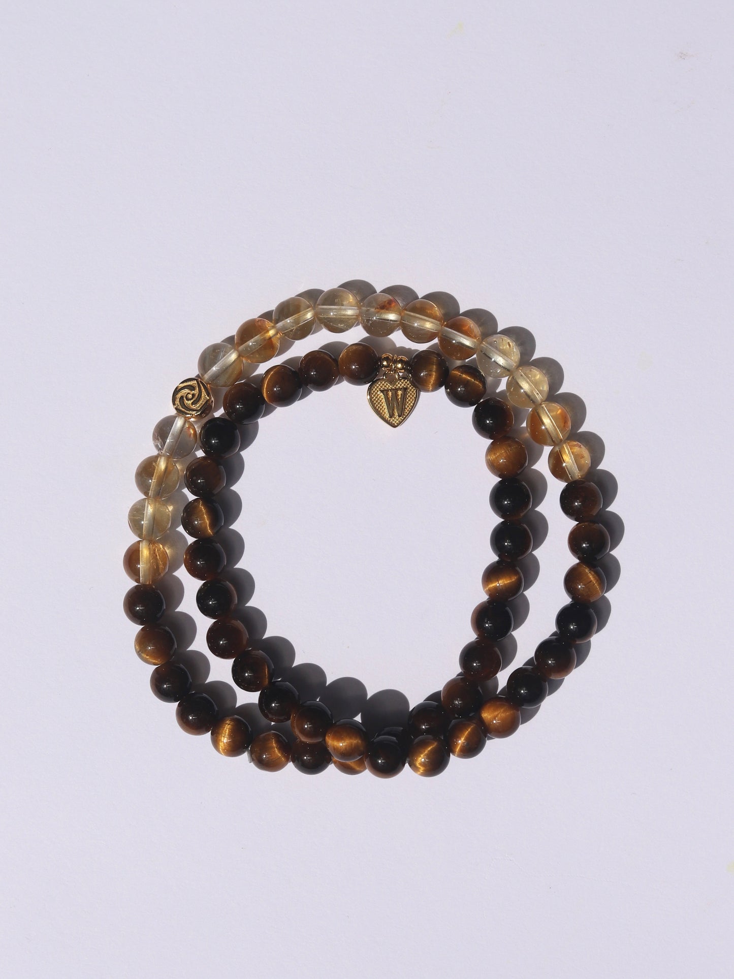 【Element Metall】Tigerauge & Citrin Doppelarmband｜Mit Namensanhänger