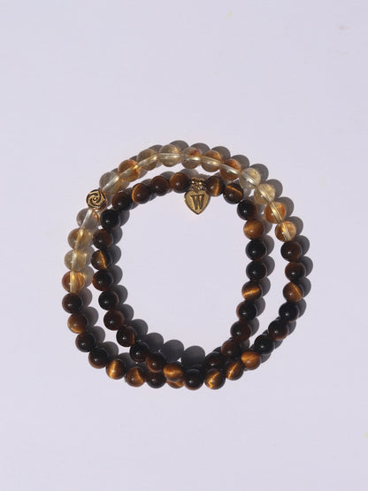 【Element Metall】Tigerauge & Citrin Doppelarmband｜Mit Namensanhänger