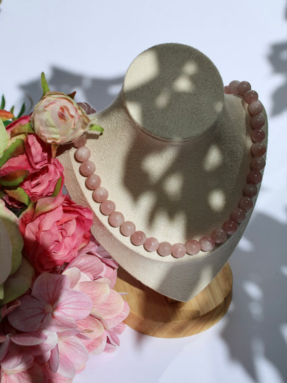 Rosenquarz Halskette | Rosa Edelstein Halskette | minimalistische Kristallkette | naturbelassener Edelsteinschmuck | Geschenk für Sie