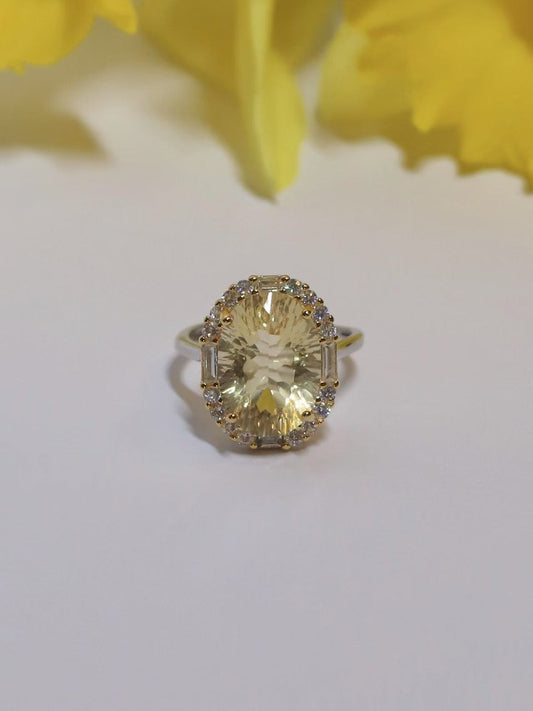 Eleganter Citrin-Ring – Verstellbarer Silberring mit natürlichem Citrin & Zirkonia