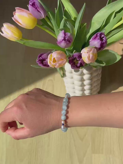 【Element Wasser】Armband mit Aquamarin, Lapislazuli & Perlen｜Fließende Harmonie