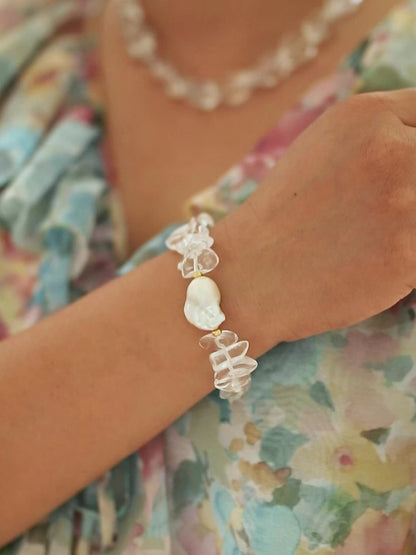 【Element Metall】Bergkristall & Barockperlen Armband｜Klare Energie & Zeitlose Eleganz