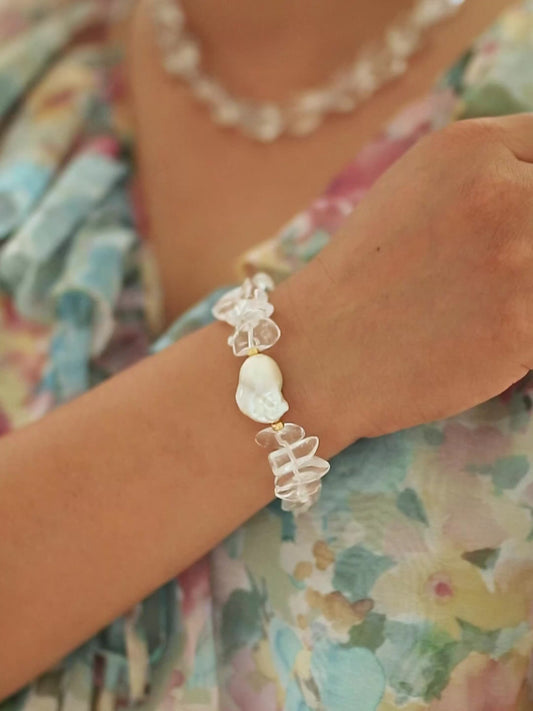 【Element Metall】Bergkristall & Barockperlen Armband｜Klare Energie & Zeitlose Eleganz