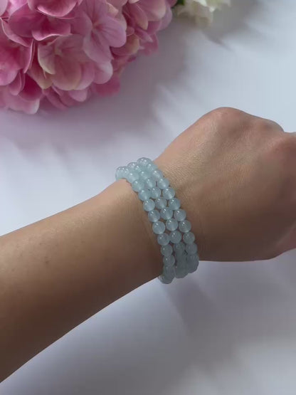 Aquamarin dreifach Wickelarmband 6mm